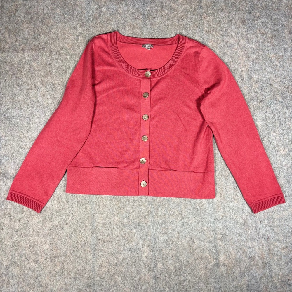 J. Jill Cardigan Women Medium Coral Red Button Front Stretch Cotton 93126085